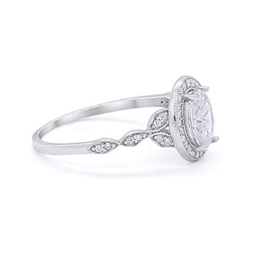 Vintage Style Oval Wedding Bridal Ring Simulated Cubic Zirconia 925 Sterling Silver